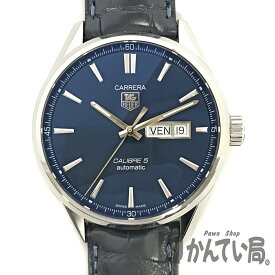 U【中古】【TAG HEUER 】カレラ　キャリバー5　WAR201E.FC6292　オーバーホール・外装仕上げ済み　ベルト交換済み　ネイビー文字盤　ブルー　デイト　曜日　革ベルト【タグ・ホイヤー】【かんてい局宇都宮店】31000089315-42u-b