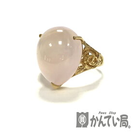 U【中古】【K18】 ローズクォーツリング　17.35ct　約17号　9.6g　鑑定済み　クオーツ　金　ゴールド　ピンク　大粒　雫　ドロップ【大特価価格】【かんてい局宇都宮店】31031599315-154u-b