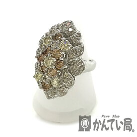 U【中古】【K18WG】ダイヤリング　D3.6ct　約11.5号　14.5g　ブラウンダイヤモンド　ホワイトゴールド　金　ゴージャス　パーティー　大きめ　フラワー【大特価価格】【かんてい局宇都宮店】31031679315-1u-b