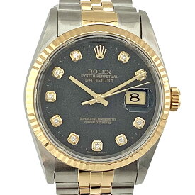 K　ROLEX　デイトジャスト　16233G　W番　1994年頃　YG　イエローゴールド　ブラック 文字盤 10Pダイヤ　自動巻　腕時計　メンズ　ブランド　タイミング調整　仕上　2023年11月　本体のみ　送料込み　定番　王道　ロレックス　質屋かんてい局　鹿沼店　31000049310-111k