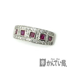 K　天然ルビーリング　Pt900　プラチナ　7.4g　R0.59ct　送料込　D0.41ct　約22号　アクセサリー　ジュエリー　女性　レディース　ノンブランド　特別価格　ラグジュアリー　中古　質屋かんてい局　鹿沼店　31031739310-220k