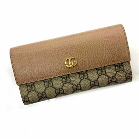 O 【グッチ】　【GUCCI】 　二つ折長財布　456116　GGスプリーム　ピンクベージュ　折財布　ウォレット　女性　レディース　　中古【かんてい局小山店】31019009318-13o-h