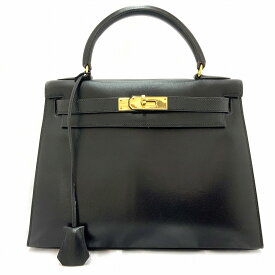 O【HERMES】 ケリー28　ハンドバッグ　 レザー　 推定ボックスカーフ　S/〇Z刻印　外縫い　 レディース 　女性　ブラック系　レディースバッグ　エレガント　【エルメス】【質屋かんてい局小山店】3100881931-1o-h