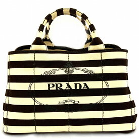 o 【PRADA】 カナパ　B2642B　ブラウンホワイト　ボーダー柄　キャンパス　ショルダーバック　ハンドバッグ　2WAYバック　レディース　プラダ　女性　お洒落　定番　【質屋かんてい局小山店】31005449318-5o-y