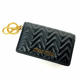 O 【miumiu】【ミュウミュウ】5MC407 カードケース　レザー　 ブラック 　メンズ　レディース　シンプル　 送料無料 中古【質屋かんてい局小山店】31025279318-1o-h