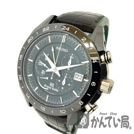 T【GRAND SEIKO】スプリングドライブクロノグラフGMT SBGC017　9R96　自動巻　セラミック　チタン　レザー　グリーン文字盤　10気圧防水　100m防水　現状販売　腕時計　ウォッチ　男性　メンズ　中古【グランドセイコー】【質屋かんてい局宇都宮戸祭店】31059019316-16t-h