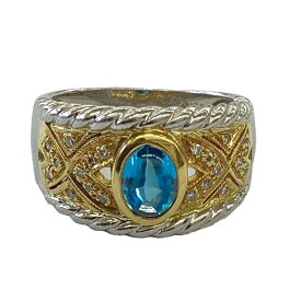 T【中古】【Pt900/K18】ブルートパーズリング　指輪　レディース　約14号　プラチナ　ブルートパーズ　ダイヤモンド　D0.11ct　T1.05ct　約8.4g【かんてい局宇都宮戸祭店】S25-1163t-m