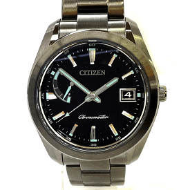 N【中古】【CITIZEN】シチズン　ザ・シチズン　ソーラー時計　AQ1054-59E　ステンレス　腕回り約20.5cm　ブラック×ブラック文字盤　メンズ　稼働品 外箱/箱付属　質屋かんてい局那須塩原店★3100019-137n