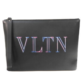 N【中古】【VALENTINO】ヴァレンチノ　クラッチバッグ　レザー　ブラックカラー×ネオンカラー　セカンドバッグ　書類入れ　レディース　メンズ　普段使い　ブランドバッグ　特別価格　送料込　那須塩原店★3101433-1n