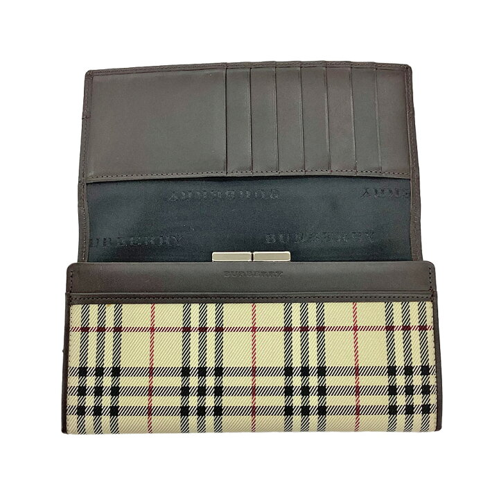 楽天市場】K BURBERRY がま口長財布 チェック柄 ベージュ ブラウン 