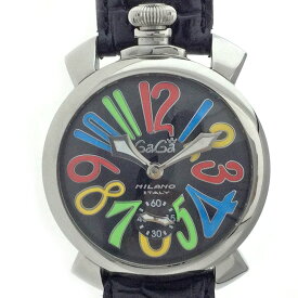 K　GaGa MILANO　マヌアーレ48　5010.02S　ギャラ　送料込　お買い得　特別価格　手巻き　ブラック　大き目　男性　女性　メンズ　レディース　ガガミラノ　中古　質屋かんてい局　鹿沼店　31000579310-5k