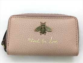 K　GUCCI　キーリング付きコインケース　498096　箱　布袋　送料込　レザー　ピンク　アラウンドジップ　きれい　小銭入れ　カギいれ　ハチ　ビー　アニマル　レディース　女性　男性　メンズ　鍵入れ　美品　グッチ　中古　質屋かんてい局　特別価格　鹿沼店　3102239-6kk