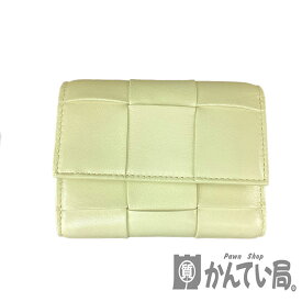 K　BOTTEGA VENETA　3つ折り財布　651312　本体のみ　マキシイントレチャート　レザー　イエロー　レモン　コンパクトウォレット　レディース　送料込　女性　やわらかい　ホック　小銭入れ　ボッテガ・ヴェネタ　中古　質屋かんてい　鹿沼店　31019139310-19k