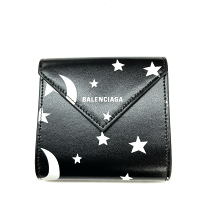 【美品】BALENCIAGA 三つ折り財布 スタームーン黒白 星柄 未使用バレンシアガ 三つ折り財布 星 スター ブラック ウォレット