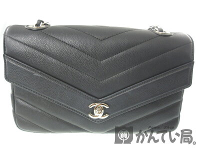 CHANEL【シャネル】A91563Vステッチ/チェーンショルダーバッグキャビアスキンレザーブラック系×シルバー系ファッションブランドレディース【中古】USED-B【6】k19-3087質屋かんてい局春日井店