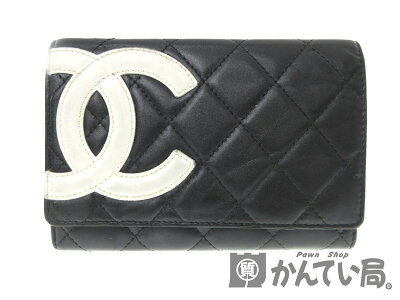 CHANEL【シャネル】A26722カンボンライン二つ折り財布レザーブラック系ホワイト系ビビットピンク系コンパクト財布レディース【中古】USED-6質屋かんてい局小牧店ｃ19-3821