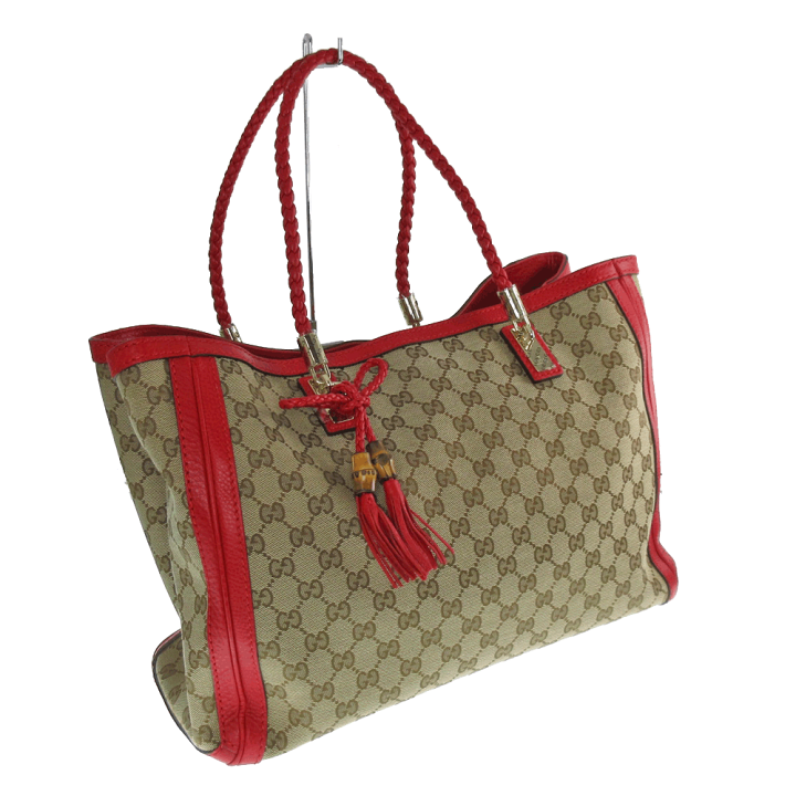 GUCCI グッチ GGキャンバス レザートートバッグ レッド 大容量 GUCCI グッチ GGキャンバス レザートートバッグ レッド 大容量 【公式