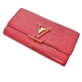 LOUIS VUITTON【ルイ・ヴィトン】N92454 ポルトフォイユ・カプシーヌ ピンク系(フューシャ) クロコダイルブリリアント アリゲーター レザー 革 LV ロゴ ゴールド金具 レディース 長財布 サイフ かぶせ蓋【中古】USED-6 質屋かんてい局春日井店 k22-275