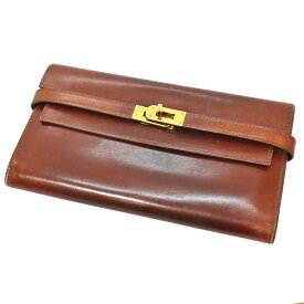 エルメス Hermès ケリーウォレット ボックスカーフ ブラウン系 ゴールド金具【中古】