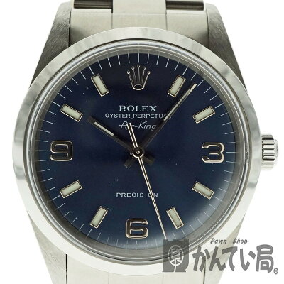 ROLEX【ロレックス】14000エアキングA番メンズ自動巻きブルーSSアラビアオートマ腕時計USED-8【中古】質屋かんてい局細畑店h2002196