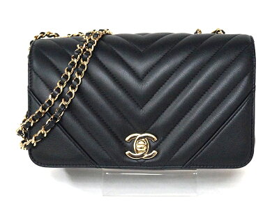 CHANEL【シャネル】A91586Vステッチチェーンショルダーバッグブラック黒レザー本革肩掛けシルバー金具レディース美品【中古】USED-S質屋かんてい局小牧店c18-1467