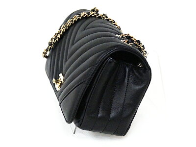CHANEL【シャネル】A91586Vステッチチェーンショルダーバッグブラック黒レザー本革肩掛けシルバー金具レディース美品【中古】USED-S質屋かんてい局小牧店c18-1467