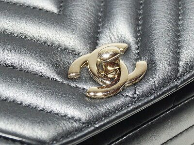 CHANEL【シャネル】A91586Vステッチチェーンショルダーバッグブラック黒レザー本革肩掛けシルバー金具レディース美品【中古】USED-S質屋かんてい局小牧店c18-1467