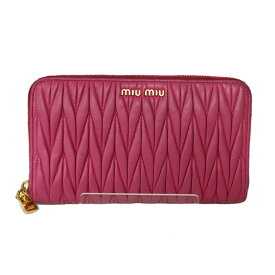 ミュウミュウ Miumiu ラウンドファスナー財布 マテラッセ ピンク 【中古】