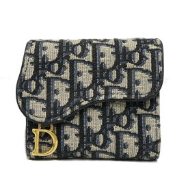 ディオール Dior S5652CTZQ-M928 オブリーク ロータスウォレット 三つ折り財布 レディース キャンバス レザー ネイビー【中古】