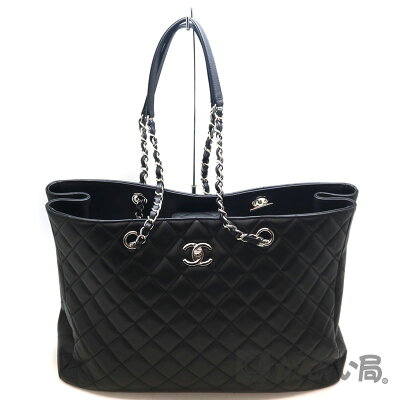 CHANEL【シャネル】チェーントートバッグラムスキンレザーブラック系金具シルバー系レディースUSED-8【中古】a3100315028600013質屋かんてい局茜部店