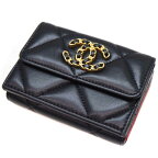 シャネル Chanel マトラッセ 3つ折り財布 ラムスキン ブラック ゴールド金具 財布【中古】