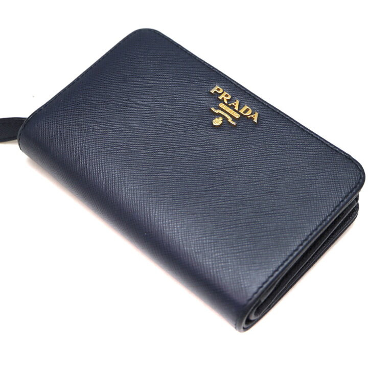 楽天市場】プラダ Prada 1M225 二つ折り財布 レザー ネイビー 【中古 
