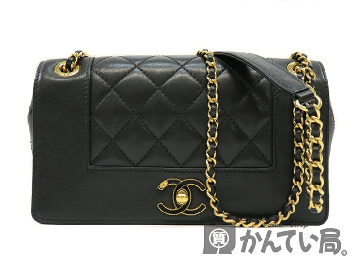 楽天市場】CHANEL シャネル チェーンショルダー ブラック カーフスキン 