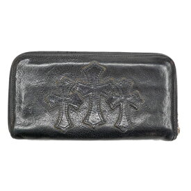 クロムハーツ ChromeHearts 2246-304-0604-0900 REC F ZIP セメタリ—クロス ラウンドファスナー長財布 クロス タガーレザー 財布 ブラック メンズ【中古】