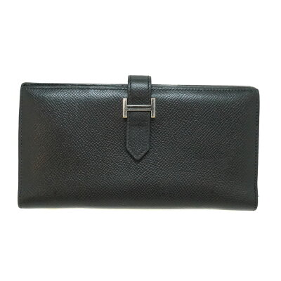 HERMES【エルメス】ベアンスフレ長財布2つ折り財布レザーブラック/シルバー金具□N刻印(2010年)レディースメンズ【中古】USED-5質屋かんてい局北名古屋店n22-6109