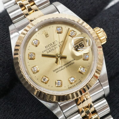 ロレックスRolex69173GデイトジャストゴールドコンビX番10Pダイヤシャンパンレディース腕時計自動巻き【中古】