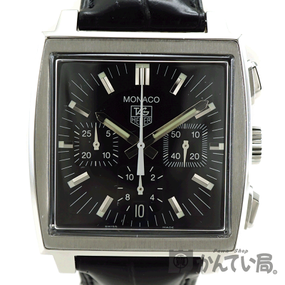 TAGHeuer【タグホイヤー】CW2111-0モナコクロノグラフ自動巻きスクエアステンレススチールレザーデイトメンズ腕時計USED-8【中古】質屋かんてい局春日井店k2001652