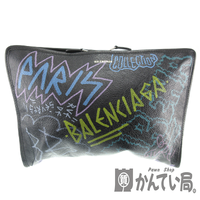 BALENCIAGA【バレンシアガ】443658『クラッチバッグ』ハンドバッグポーチセカンドバッグレザー/ブラック系個性的人気【中古】USED-A【8】k2002641質屋かんてい局春日井店