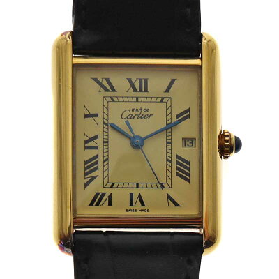 CARTIER【カルティエ】W1017454マストタンククォーツ電池式レディース腕時計日常生活防水デイト表示SV925革ベルトゴールドブラック【中古】USED-8質屋かんてい局小牧店c21-3464