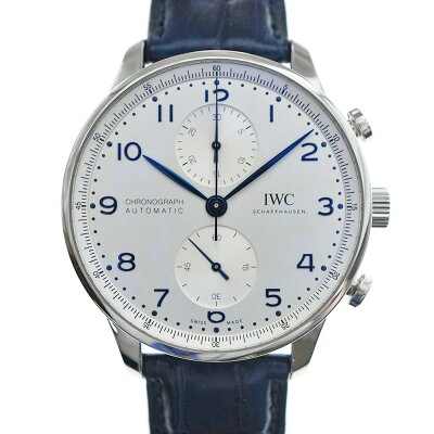 【IWC】インターナショナルウォッチカンパニーIW371605ポルトギーゼクロノグラフ自動巻きシルバー文字盤シースルーバックSSレザーネイビーアリゲーター腕時計メンズ【中古】未使用品【質屋かんてい局北名古屋店】n21-6545