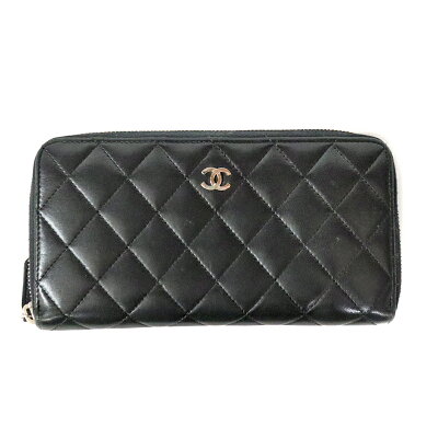 CHANEL【シャネル】A50097ラウンドファスナー財布長財布ラムスキンココマークレザーブラック系レディース【中古】USED-6かんてい局小牧店c22-774