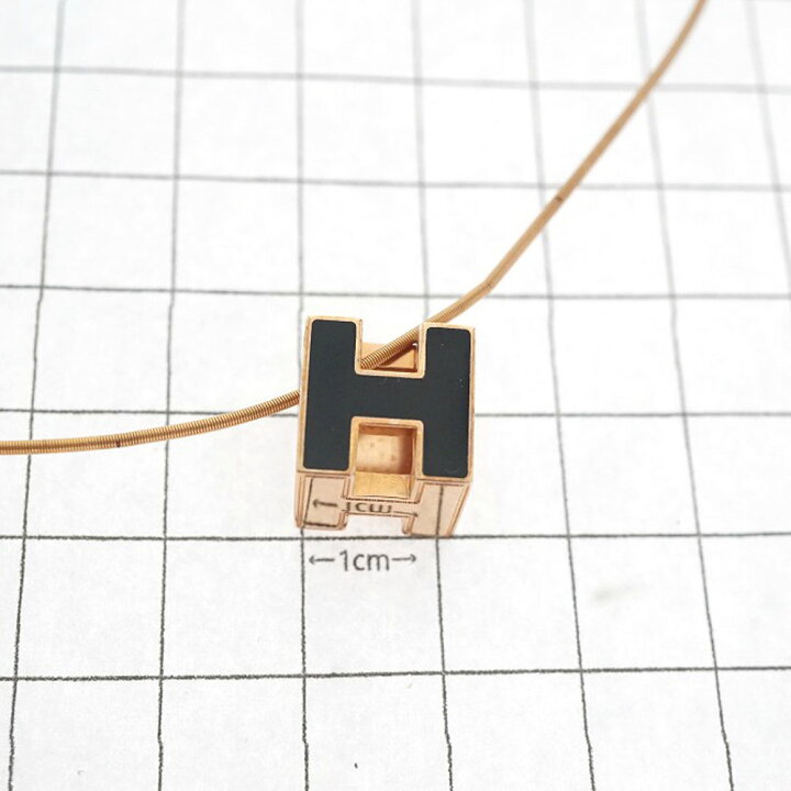 楽天市場】HERMES エルメス Hキューブネックレス ピンクゴールド 黒 
