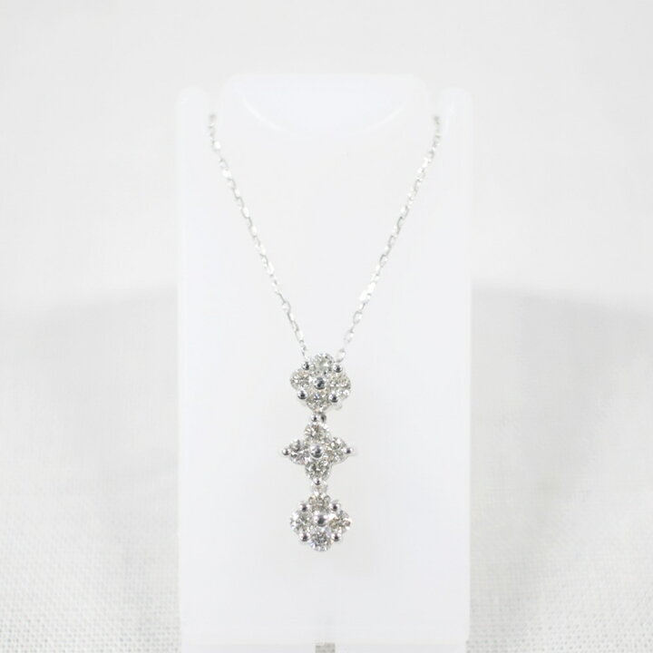 楽天市場】中古美品 K18 WG 3Pダイヤモンドネックレス D0.3ct/約1.4g 