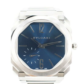 美品 BVLGARI ブルガリ 103431 オクト フィニッシモ ウォッチ 腕時計 シルバー 青文字盤 自動巻き メンズ プチセカンド ステンレススチール フォールディングバックル スイス製 ブランド時計 保存ケース・ギャラ付 【中古】かんてい局上水前寺店【楽ギフ_包装選択】k24-0995