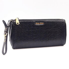 【中古】miumiu 5N1455 クラッチバッグ ヴィッテロ シャイン ブラック 黒 ゴールド金具 VITTERO SHINE NERO マテラッセ キルティング ハンドバッグ ストラップ チャーム バッグ ファスナー ポーチ ミュウミュウ レディース □□ USED-AB