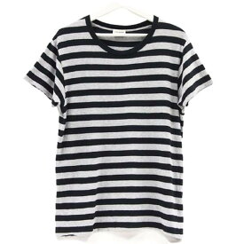 【中古】SAINT LAURENT PARIS 409838 ボーダー Tシャツ グレー x ブラック サイズ S 黒 スウェット プリント 半袖 トップス サンローラン パリ メンズ ブランド ファッション summer□□ USED-A