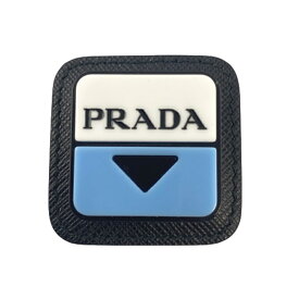 【中古】PRADA 2IS058 ピンバッジ チャーム ホワイト バッグチャーム バッジ 白 シルバー金具 ブラック レザー ブルー系 ロゴ プラダ レディース 女性用 USED-A