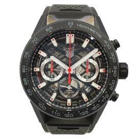 【中古】TAG HEUER CBG2A90 カレラ キャリバーホイヤー02 クロノグラフ 機械式自動巻き 日付表示 クロノグラフ スケルトン シースルーバック ラバー ブラック タグホイヤー メンズ 腕時計 □□USED-S