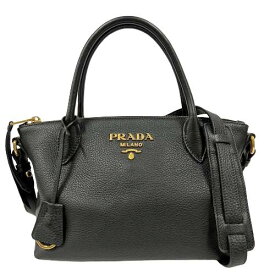 PRADA プラダ 1BA111 2WAYバッグ VIT.DAINO ブラック レザー □□USED-SA