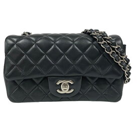 【中古】CHANEL ミニ マトラッセ20 チェーン ショルダーバッグ ラムスキン ブラック シルバー金具 黒 バッグ ブランド シャネル レディース 女性用 □□ USED-AB